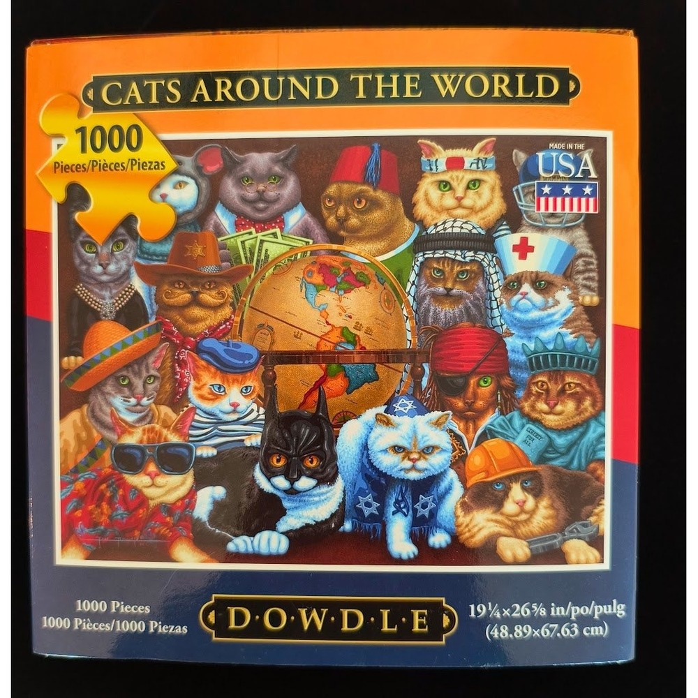 Dowdle Puzzles Cats‎ Around The World 1000 Piece Jigsaw Puzzle Made in USA NIB